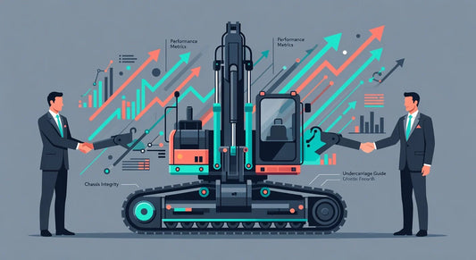 Professional header image for educational tutorial: Excavator Chassis and Undercarriage Guide